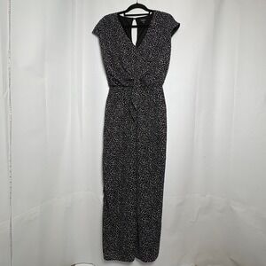 Black White Ditsy‎ Floral Print Wide Leg Jumpsuit Women's Size M Career Evening